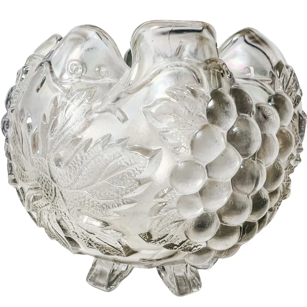 Antique Dugan Glass GRAPE DELIGHT Iridescent White Carnival Glass Rose Bowl GLOW